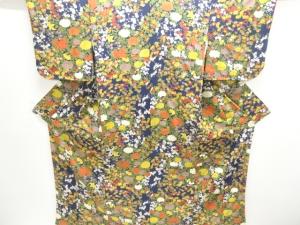 菊牡丹草花模様小紋着物